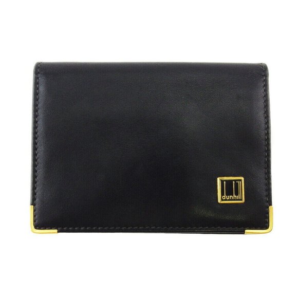 DUNHILL Card Case Logo Plate Leather Authentic USED